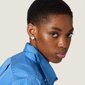 Miu Miu Heart Shaped Metal Earrings Studs White/Gold